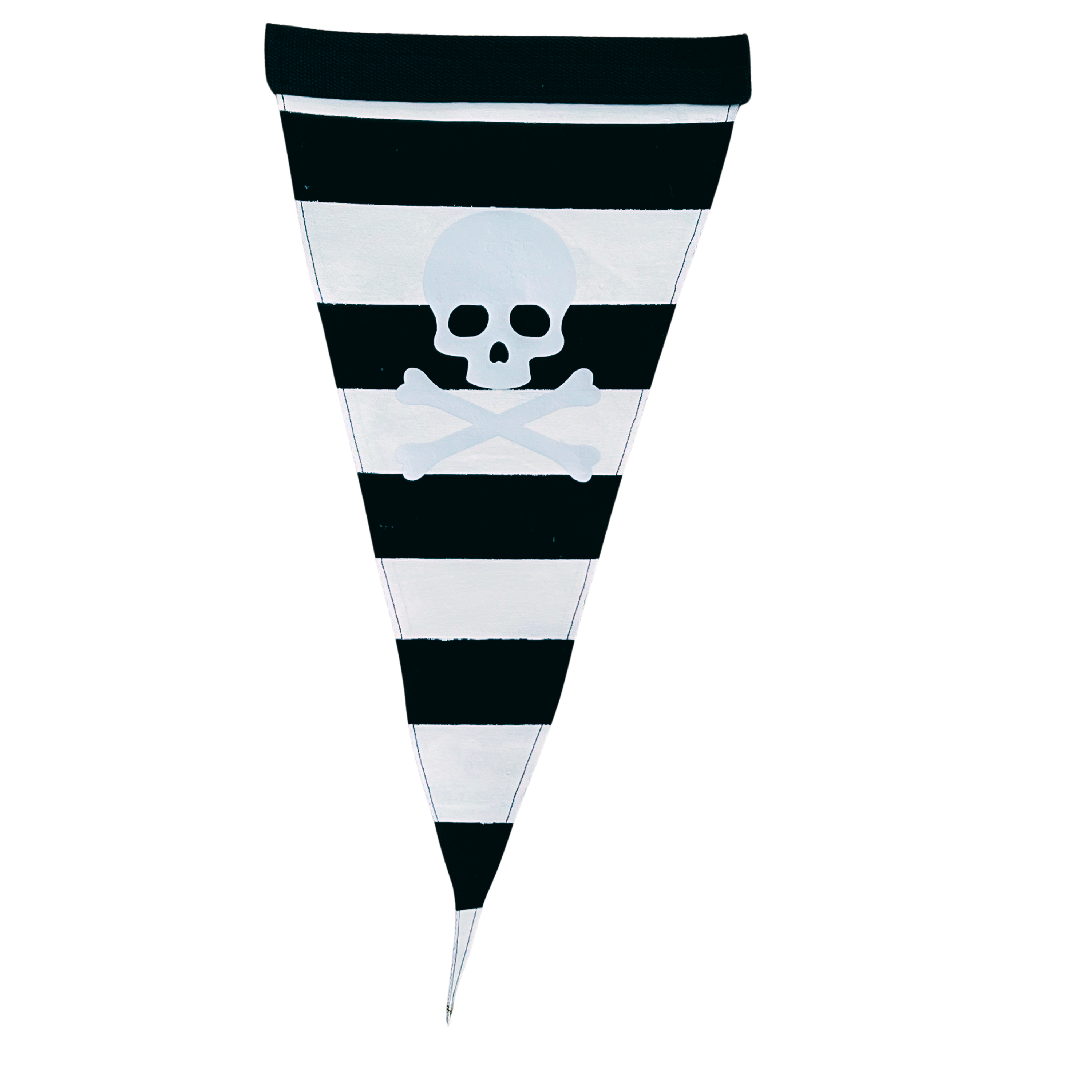 Hand-crafted Jolly Roger Nautical Pennant with skull and pirate design, made from durable cotton canvas for coastal decor